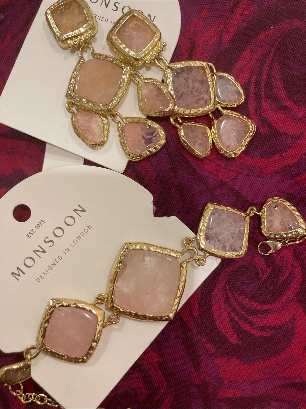 Elegant Pink and Gold Bracelet and earrings